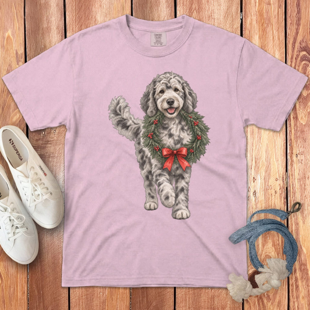 Merle Goldendoodle Wreath Signature T-Shirt in Blossom / S by Puppy Jo
