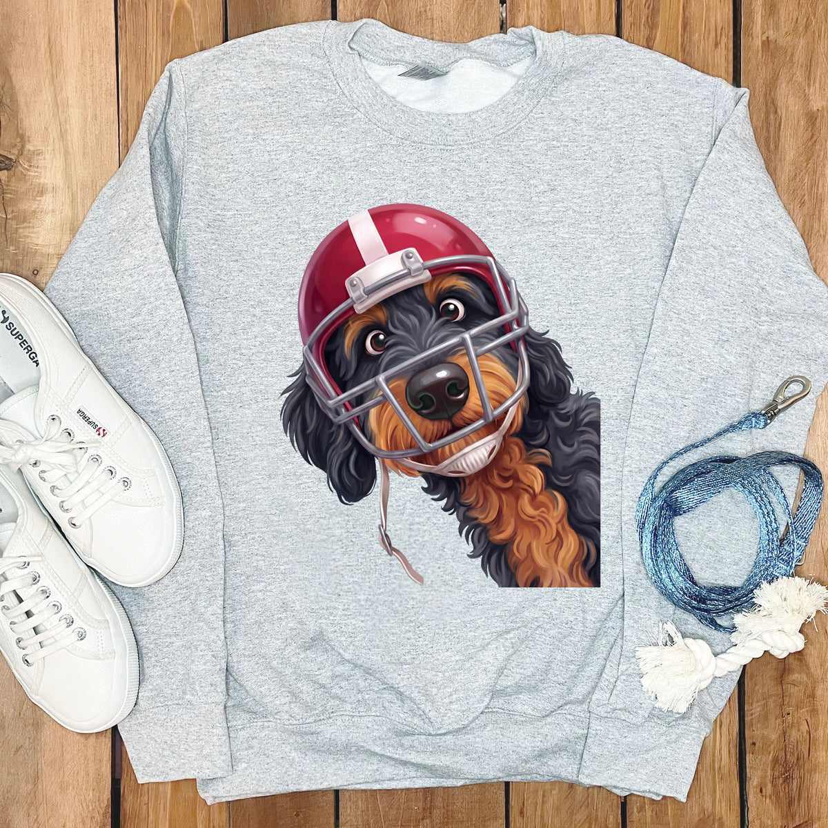 Phantom Goldendoodle Football Helmet Sweatshirt in Sport Grey / S by Puppy Jo
