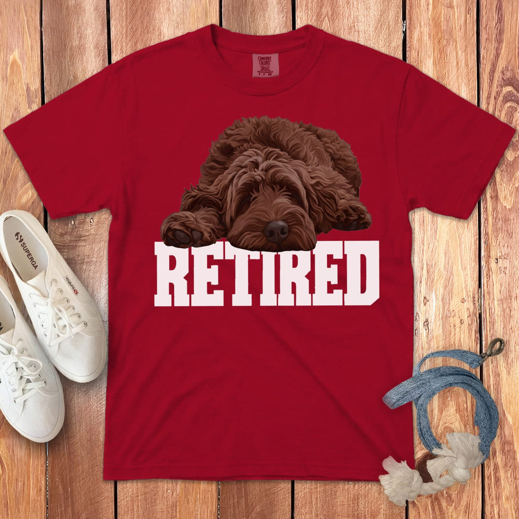 Retired Sleeping Chocolate Goldendoodle Signature T-Shirt in Red / S by Puppy Jo