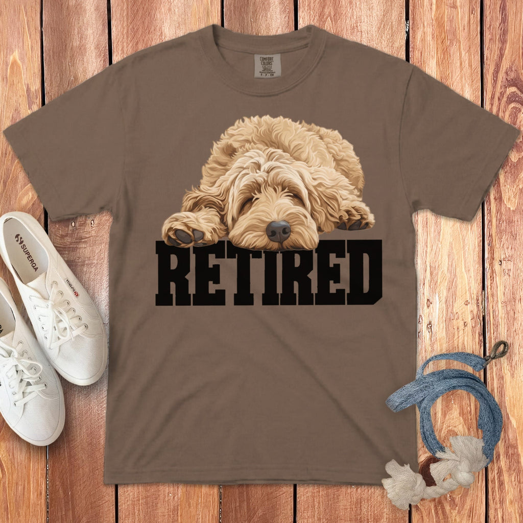 Retired Sleeping Golden Goldendoodle Signature T-Shirt in Espresso / S by Puppy Jo