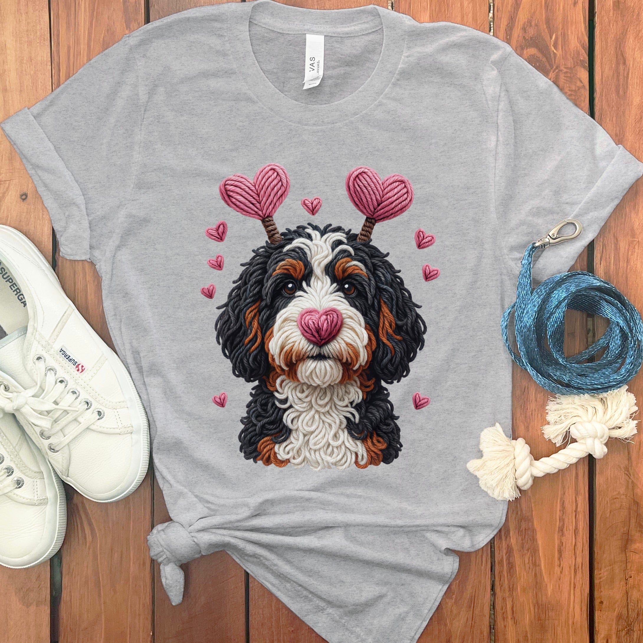 Cute Berner Embroidered T-shirt with Hearts Design