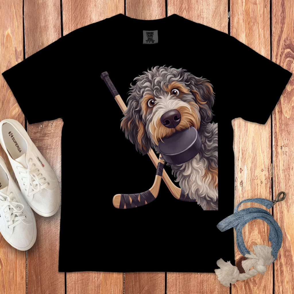 Aussiedoodle Hockey Signature T-Shirt in Black / S by Puppy Jo