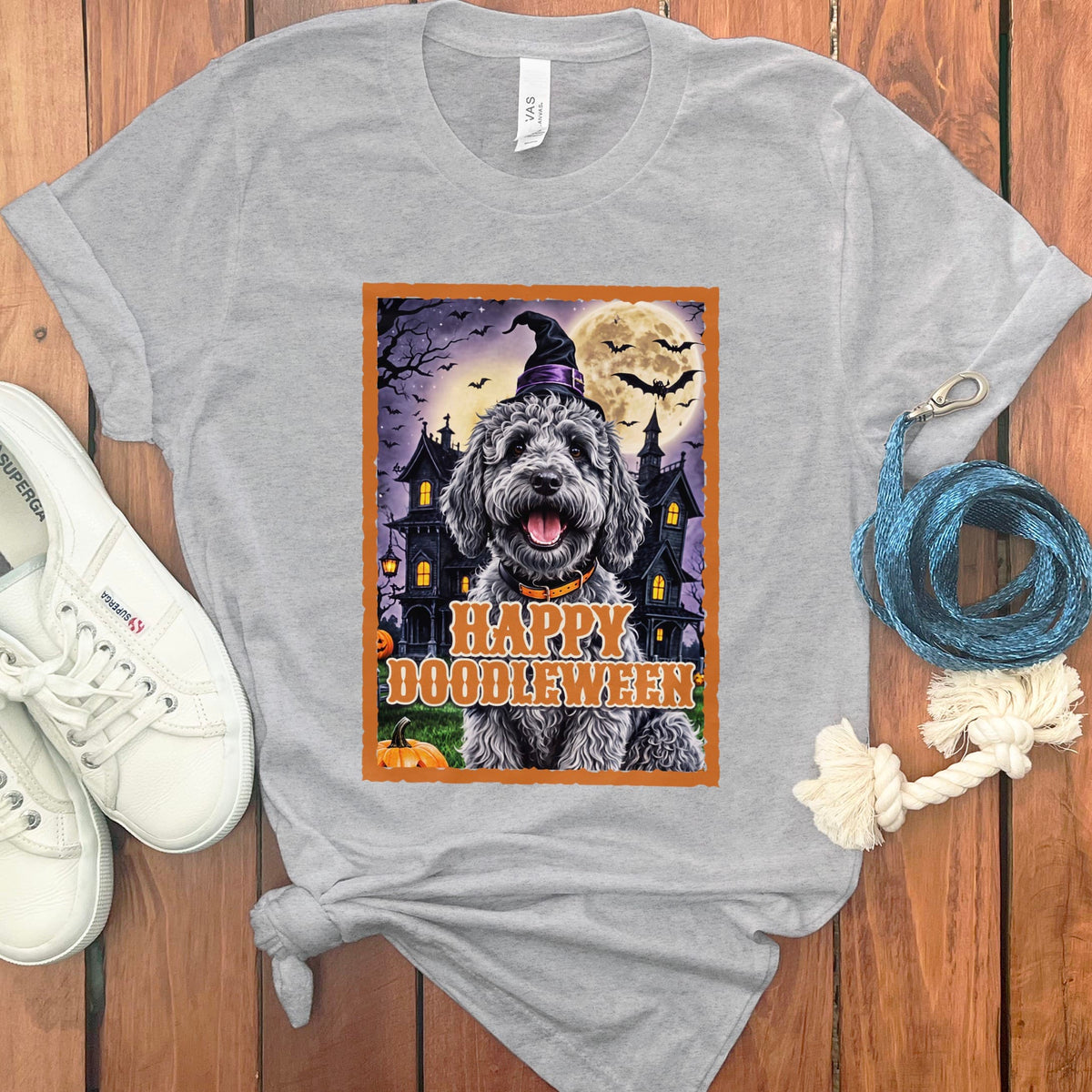 Merle Goldendoodle Happy Doodleween T-Shirt in Athletic Heather / M by Puppy Jo