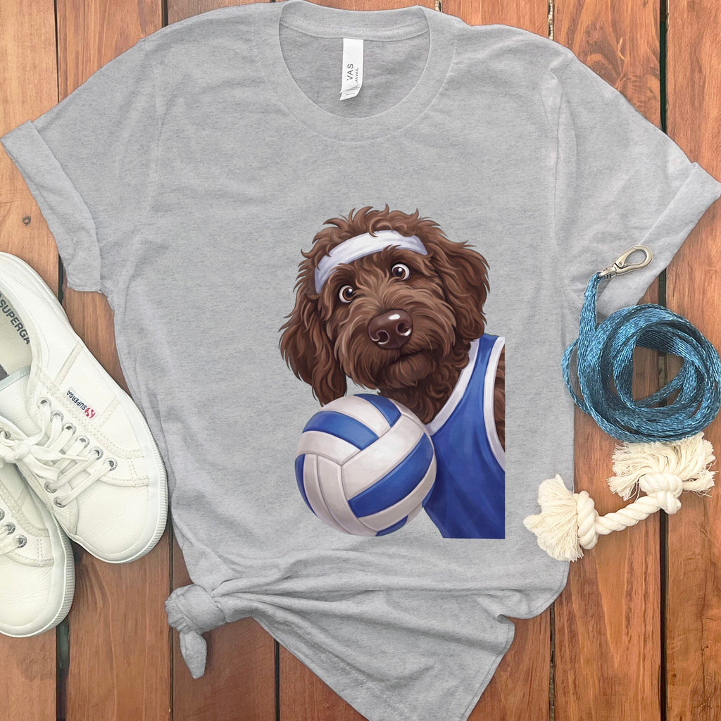 Chocolate Goldendoodle Volleyball Player T-Shirt in Athletic Heather / S by Puppy Jo