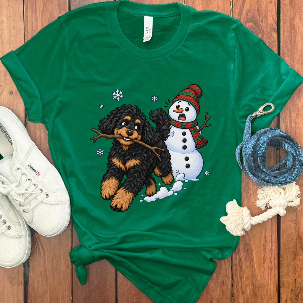 Phantom Goldendoodle Snowman T-Shirt in Kelly / S by Puppy Jo