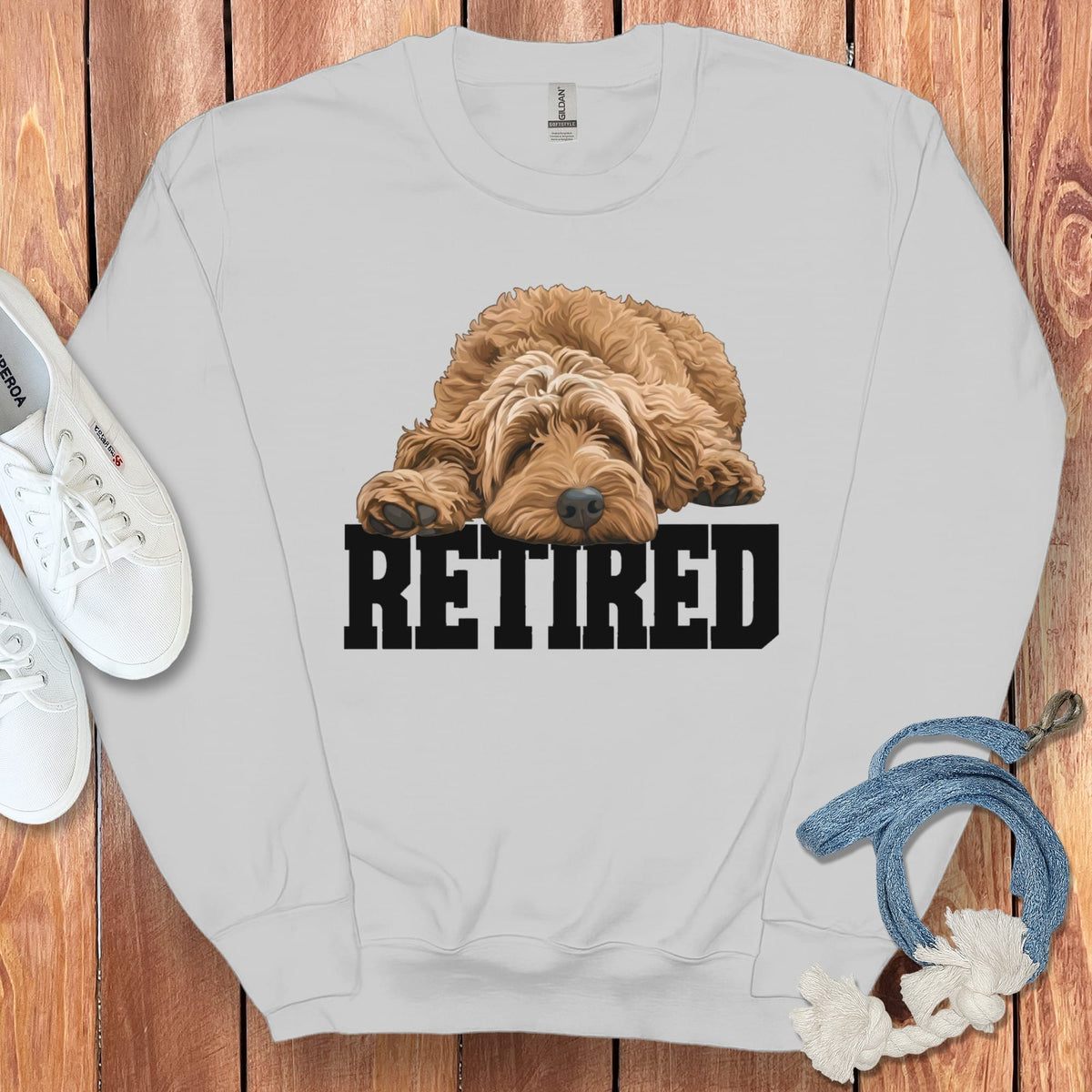 Retired Sleeping Apricot Goldendoodle Sweatshirt in Sport Grey / S by Puppy Jo