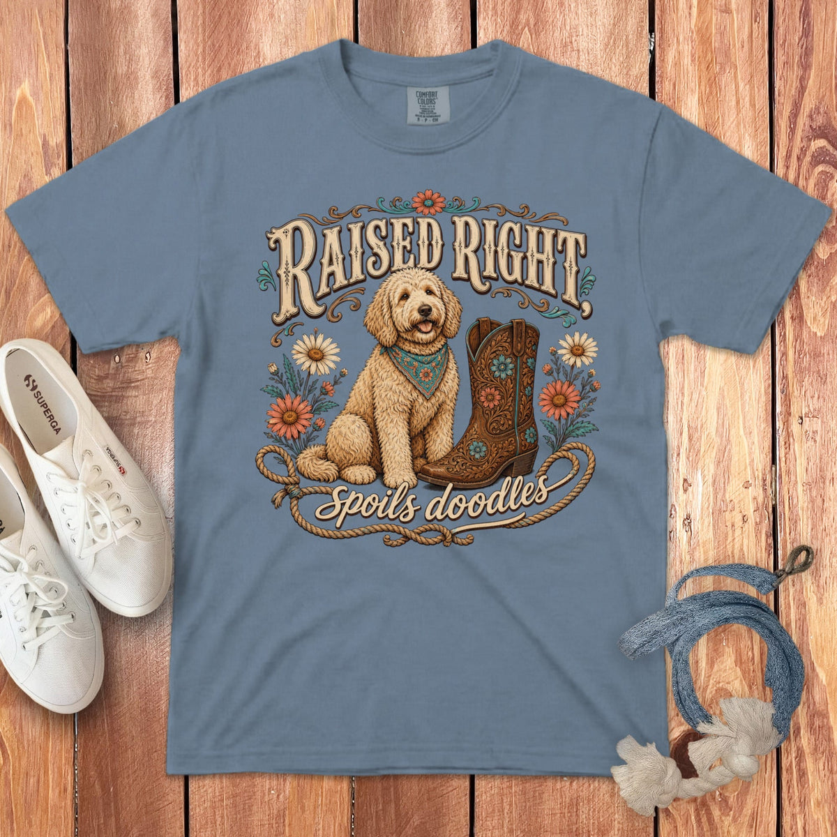 Goldendoodle Raised Signature T-Shirt in Blue Jean / S by Puppy Jo