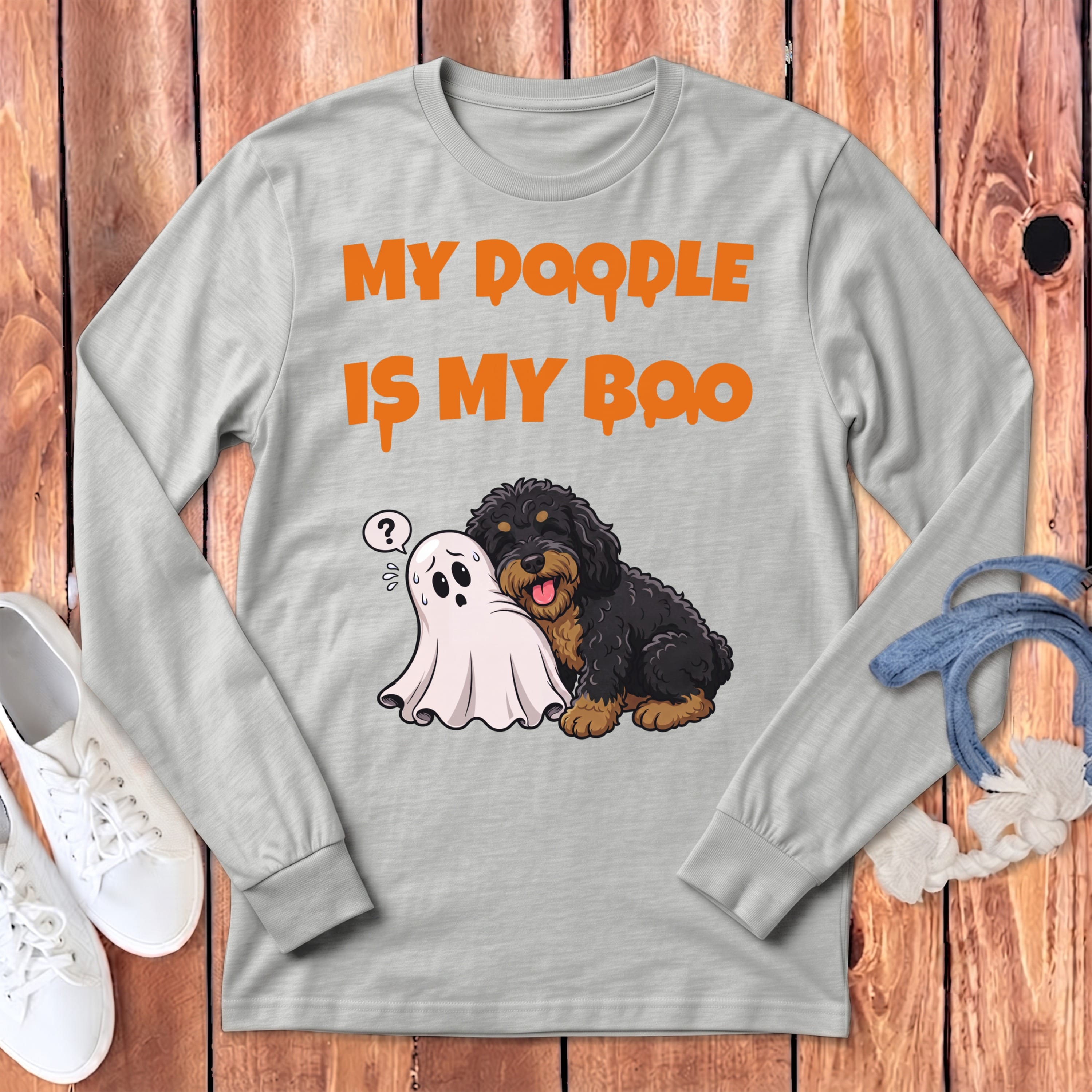 Phantom Goldendoodle My Boo Long Sleeve T-Shirt in Athletic Heather / S by Puppy Jo