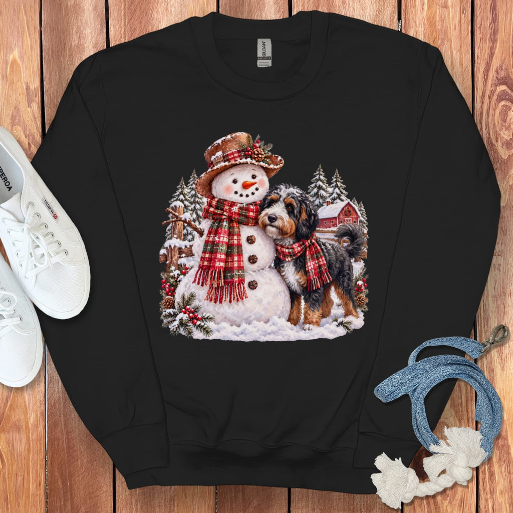 Bernedoodle Christmas Snowman Sweatshirt in Black / S by Puppy Jo