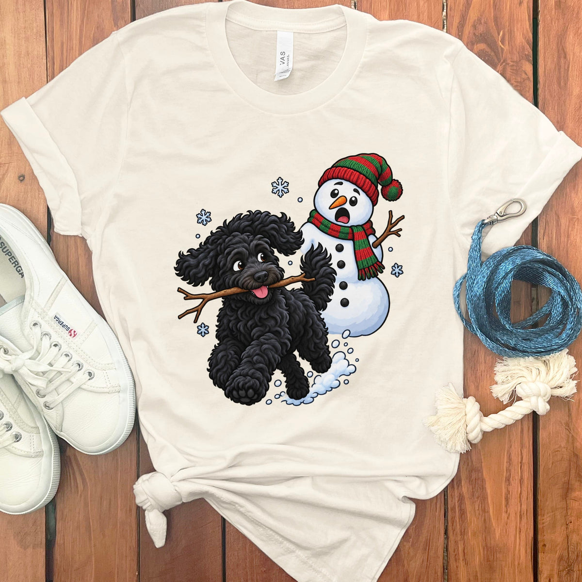 Black Goldendoodle Snowman T-Shirt in Natural / S by Puppy Jo