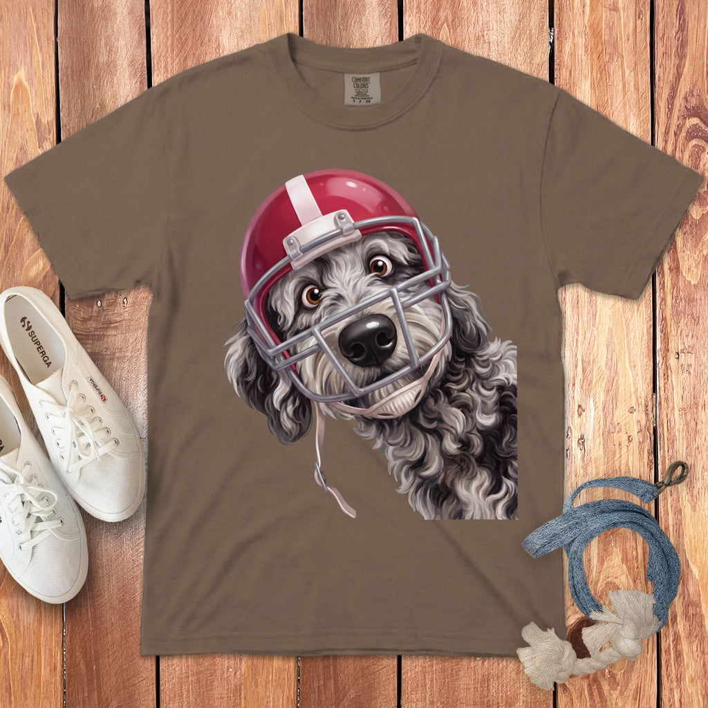 Merle Goldendoodle Football Helmet Signature T-Shirt in Espresso / S by Puppy Jo