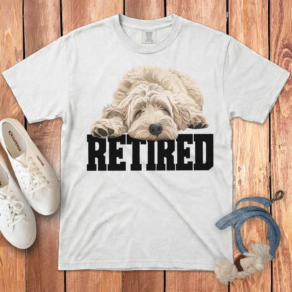 Retired Sleeping Cream Goldendoodle Signature T-Shirt in White / S by Puppy Jo