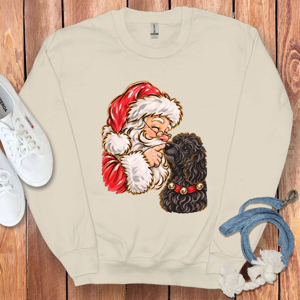 Black Goldendoodle Santa Kiss Sweatshirt in Sand / S by Puppy Jo