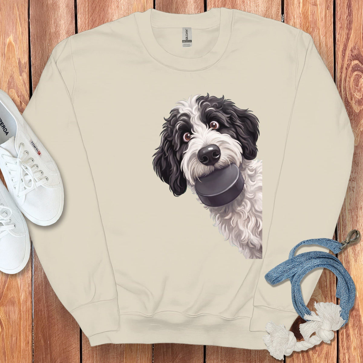 Sheepadoodle Hockey Puck Sweatshirt in Sand / S by Puppy Jo
