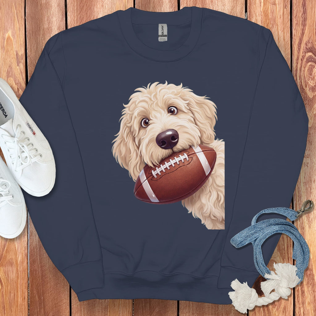 Cream Goldendoodle Football Sweatshirt in Navy / S by Puppy Jo