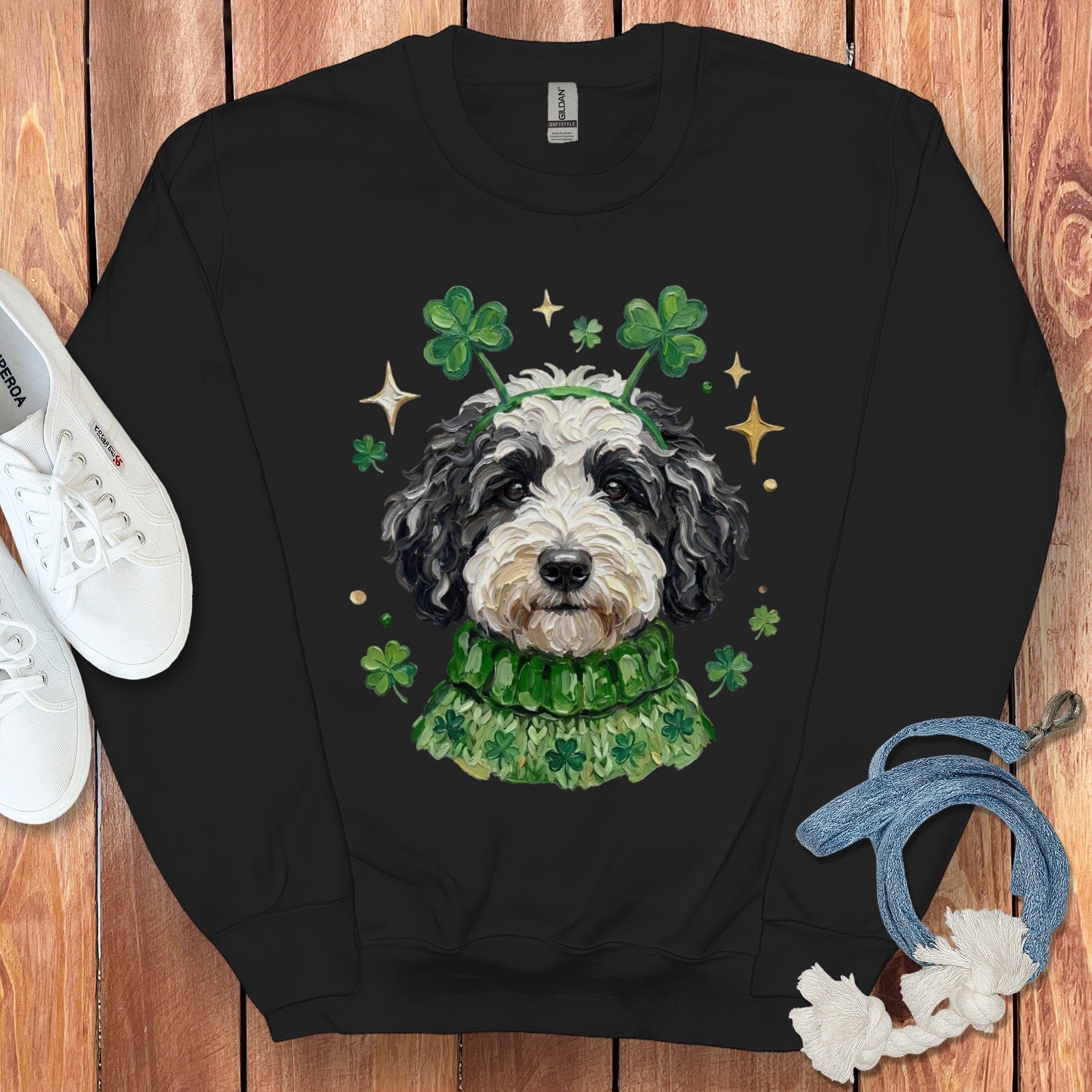 St. Patrick's Day Dog with Clover Accessories Shirt