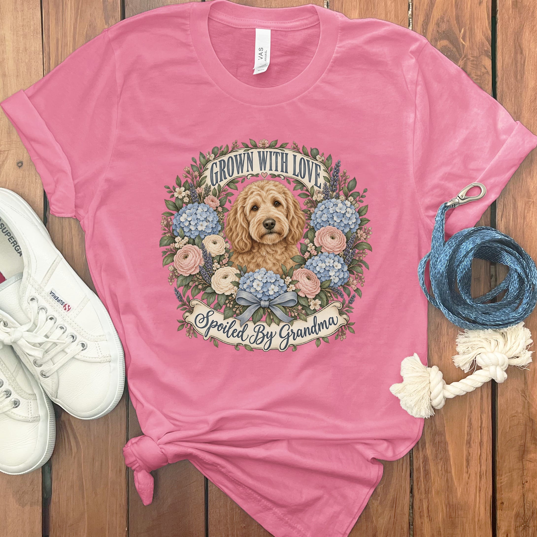 Doodle Grandma Spoiled T-Shirt in Charity Pink / S by Puppy Jo