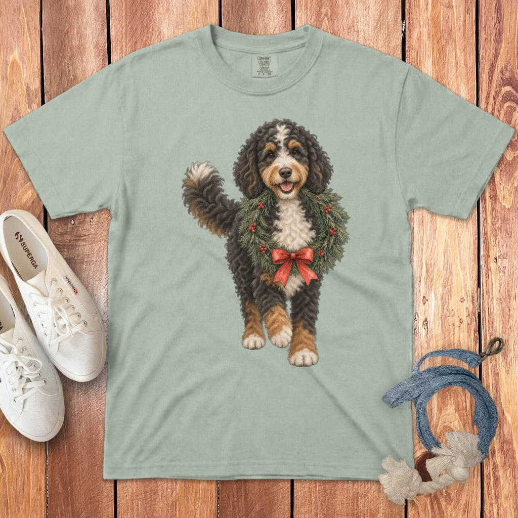 Bernedoodle Wreath Signature T-Shirt in Bay / S by Puppy Jo