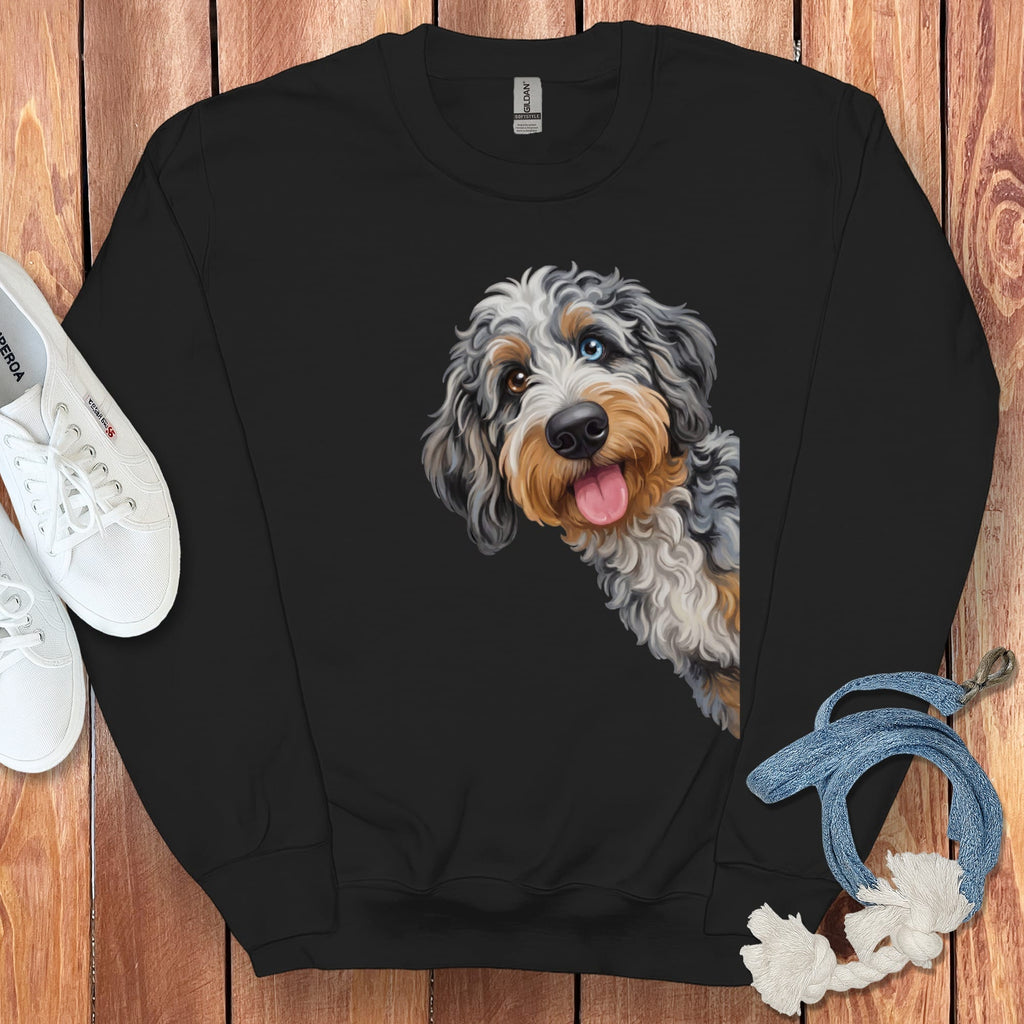 Tongue Out Aussiedoodle Sweatshirt in Black / S by Puppy Jo