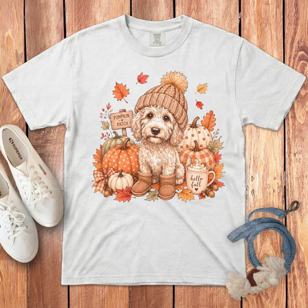 Maltipoo Pumpkin Patch Signature T-Shirt in White / S by Puppy Jo