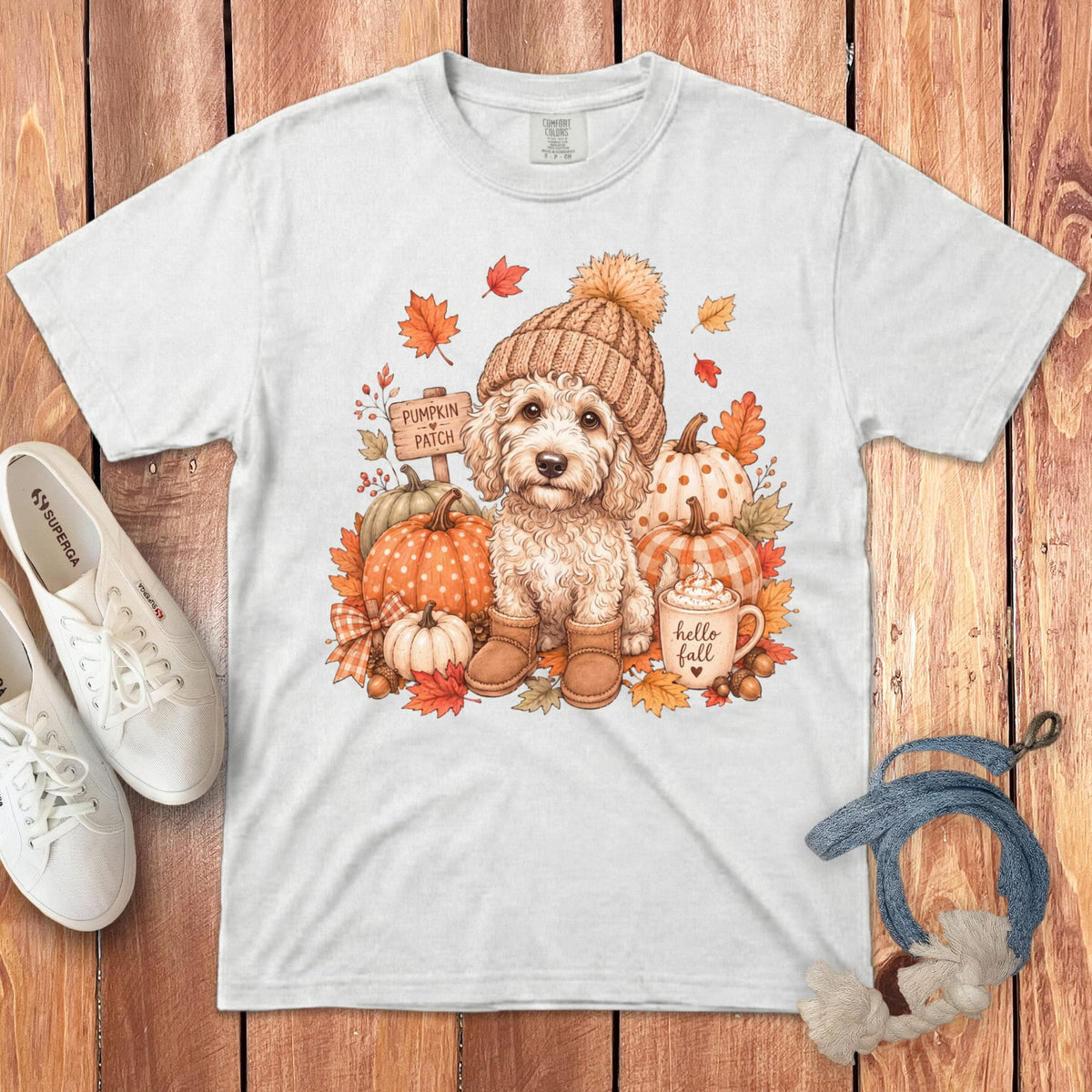 Maltipoo Pumpkin Patch Signature T-Shirt in White / S by Puppy Jo
