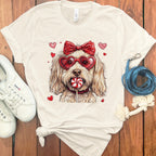 Cute Dog with Red Heart Sunglasses and Bow T-shirt