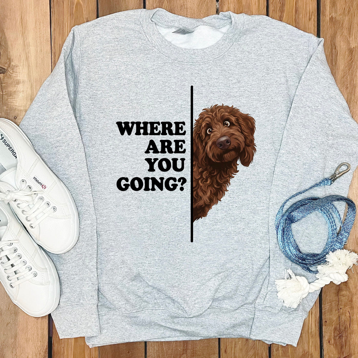 Where Going Chocolate Goldendoodle Sweatshirt in Sport Grey / S by Puppy Jo