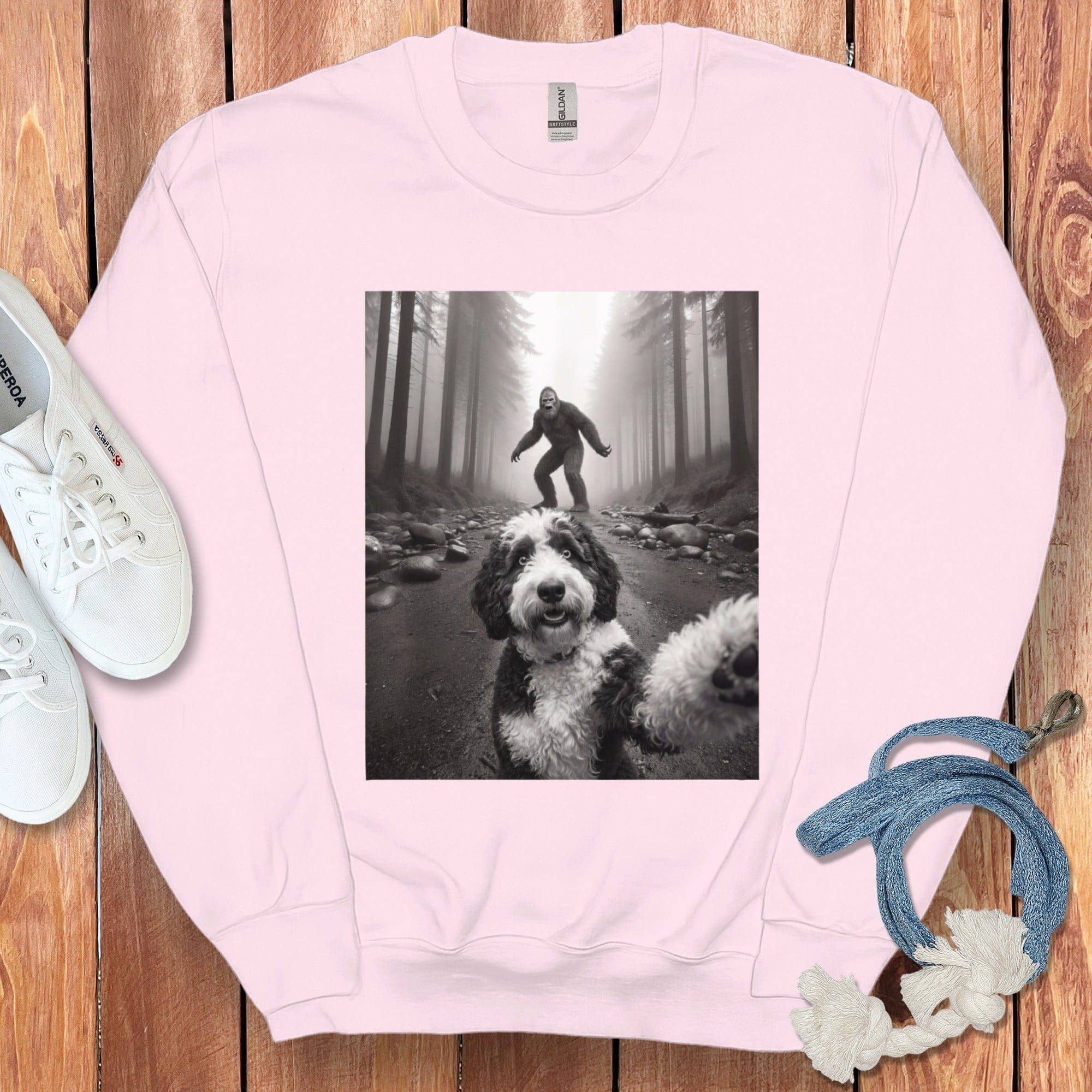 Bigfoot Encounter in Forest with Dog Sweatshirt