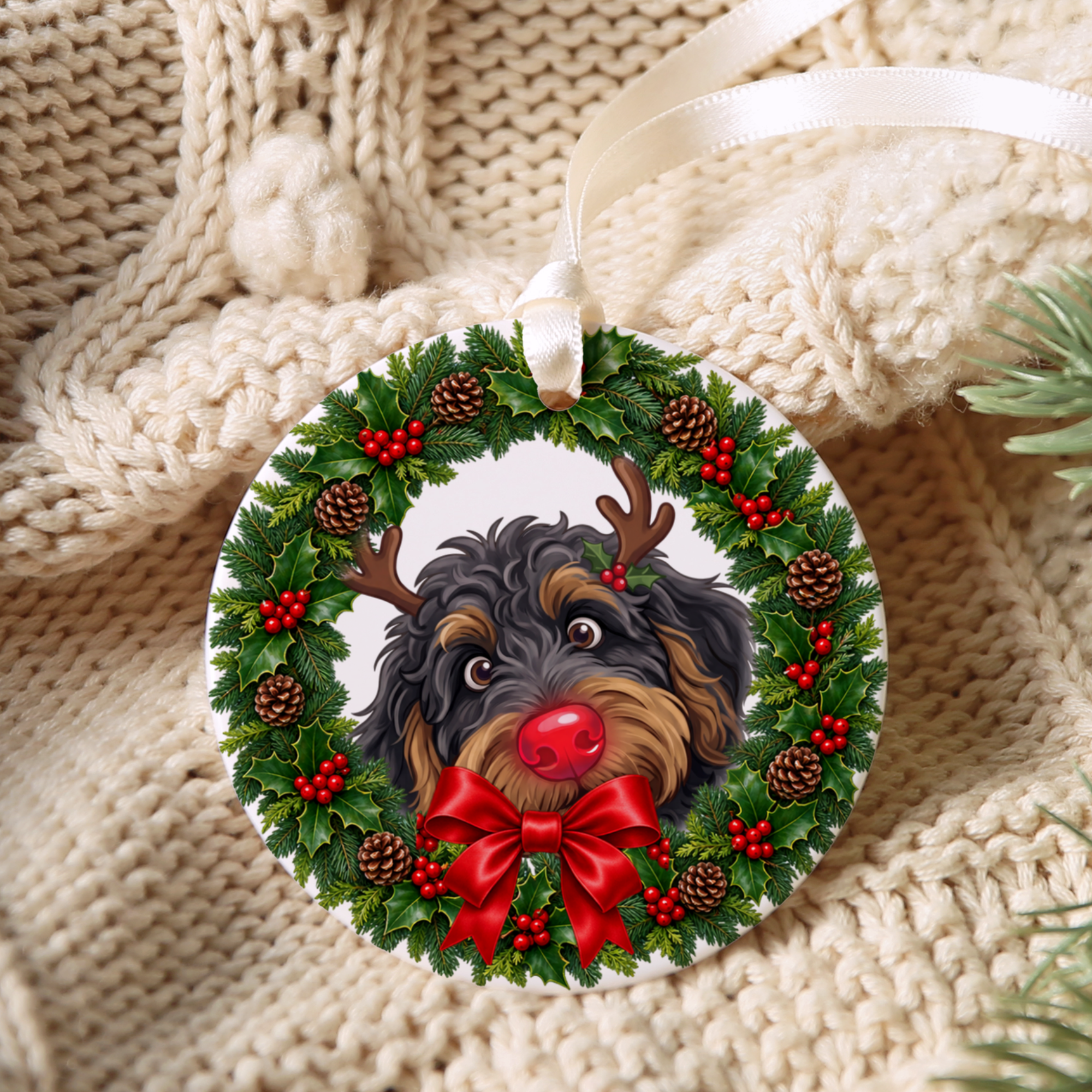 Peeking Rudolph Phantom Goldendoodle Ornament