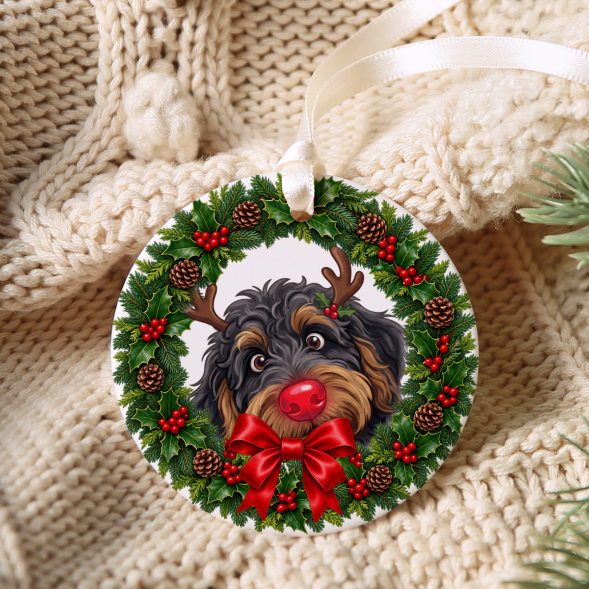 Peeking Rudolph Phantom Goldendoodle Ornament