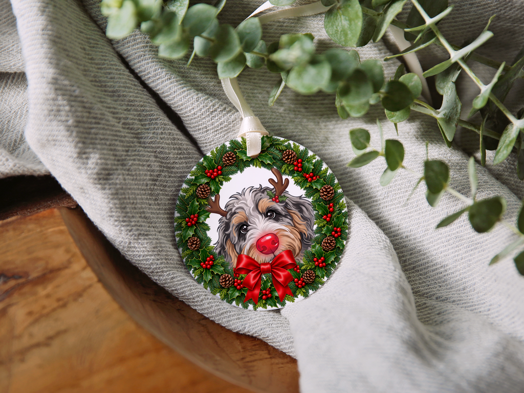 Peeking Rudolph Aussiedoodle Ornament