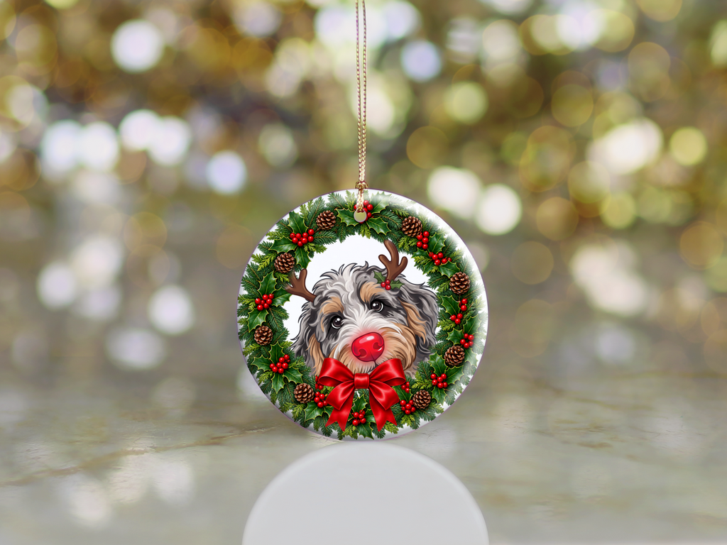 Peeking Rudolph Aussiedoodle Ornament