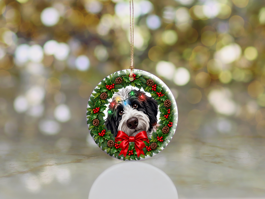 Peeking Sheepadoodle Holiday Ornament