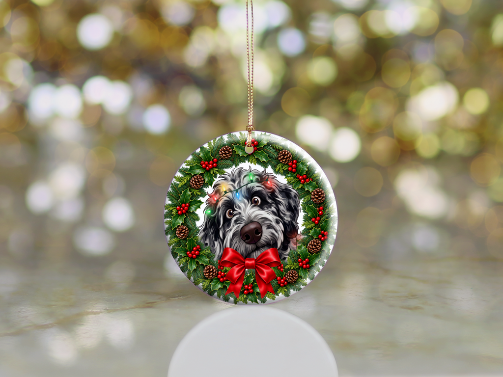 Peeking Merle Goldendoodle Holiday Ornament