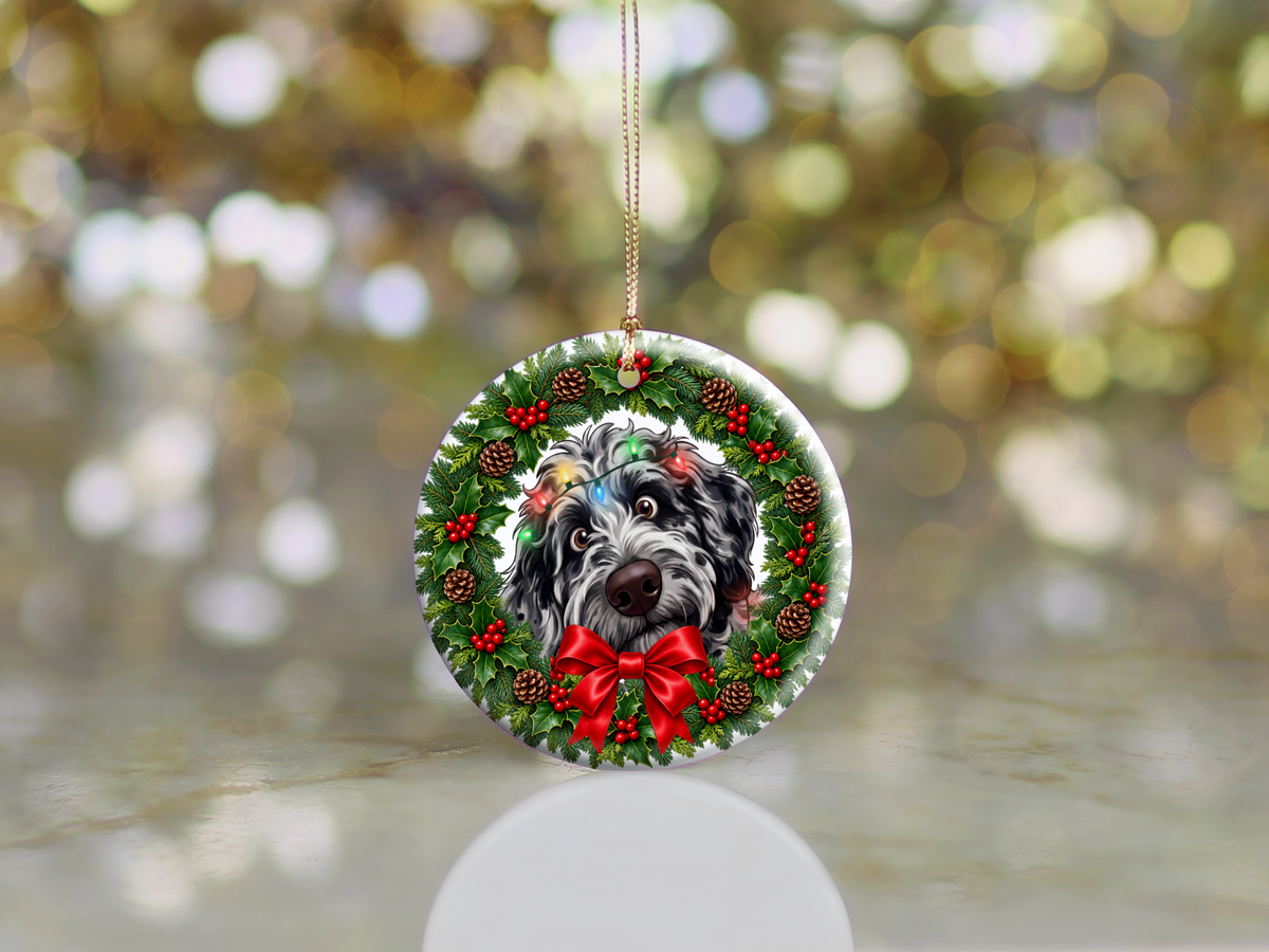 Peeking Merle Goldendoodle Holiday Ornament