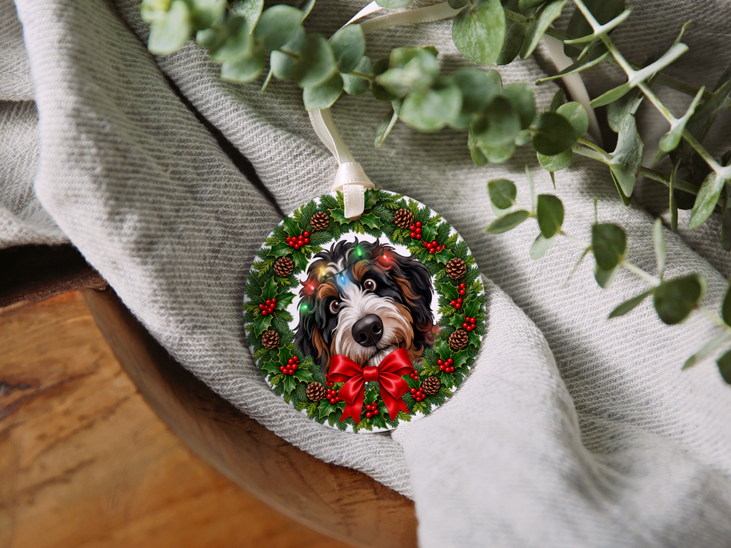 Peeking Bernedoodle Holiday Ornament