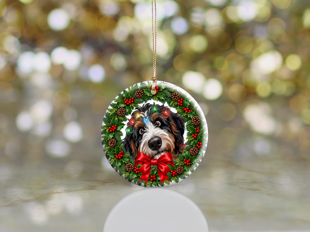 Peeking Bernedoodle Holiday Ornament