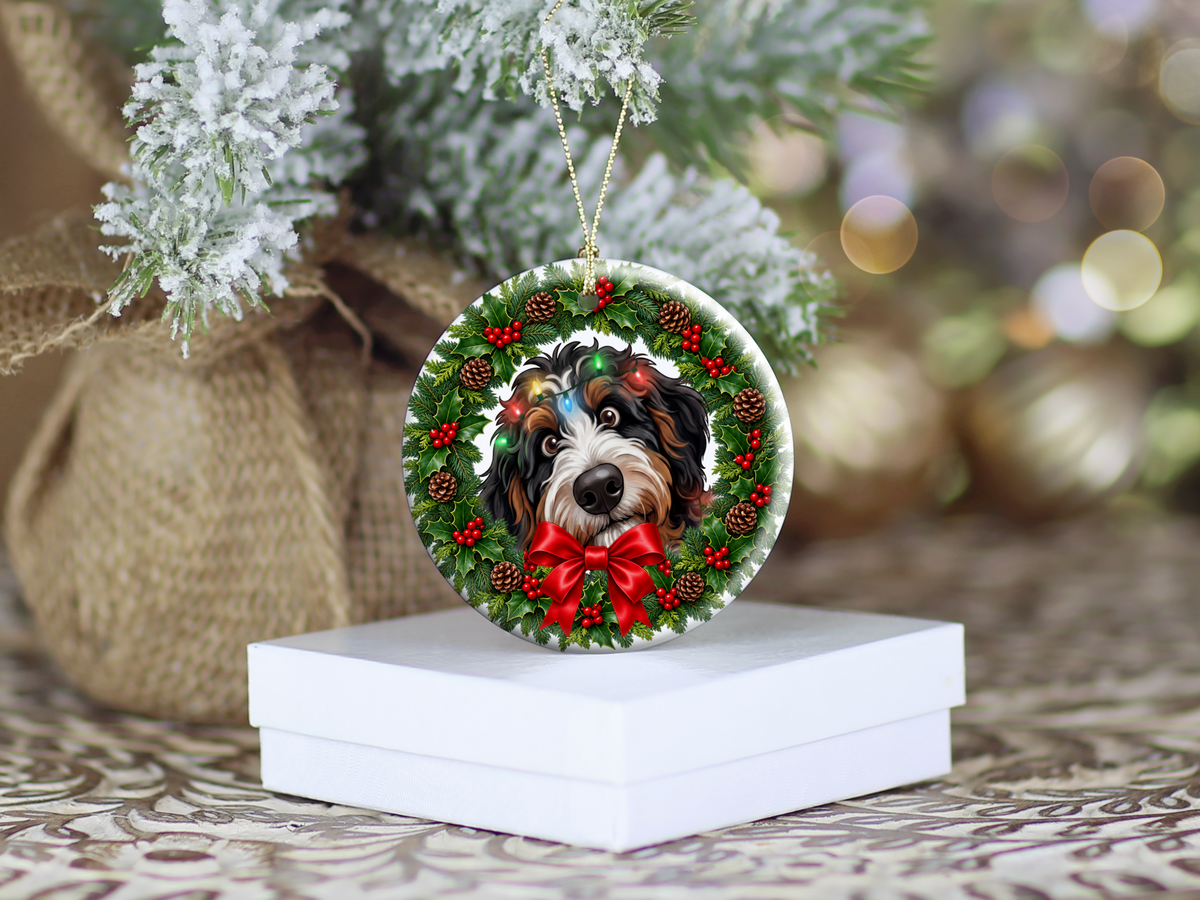 Peeking Bernedoodle Holiday Ornament