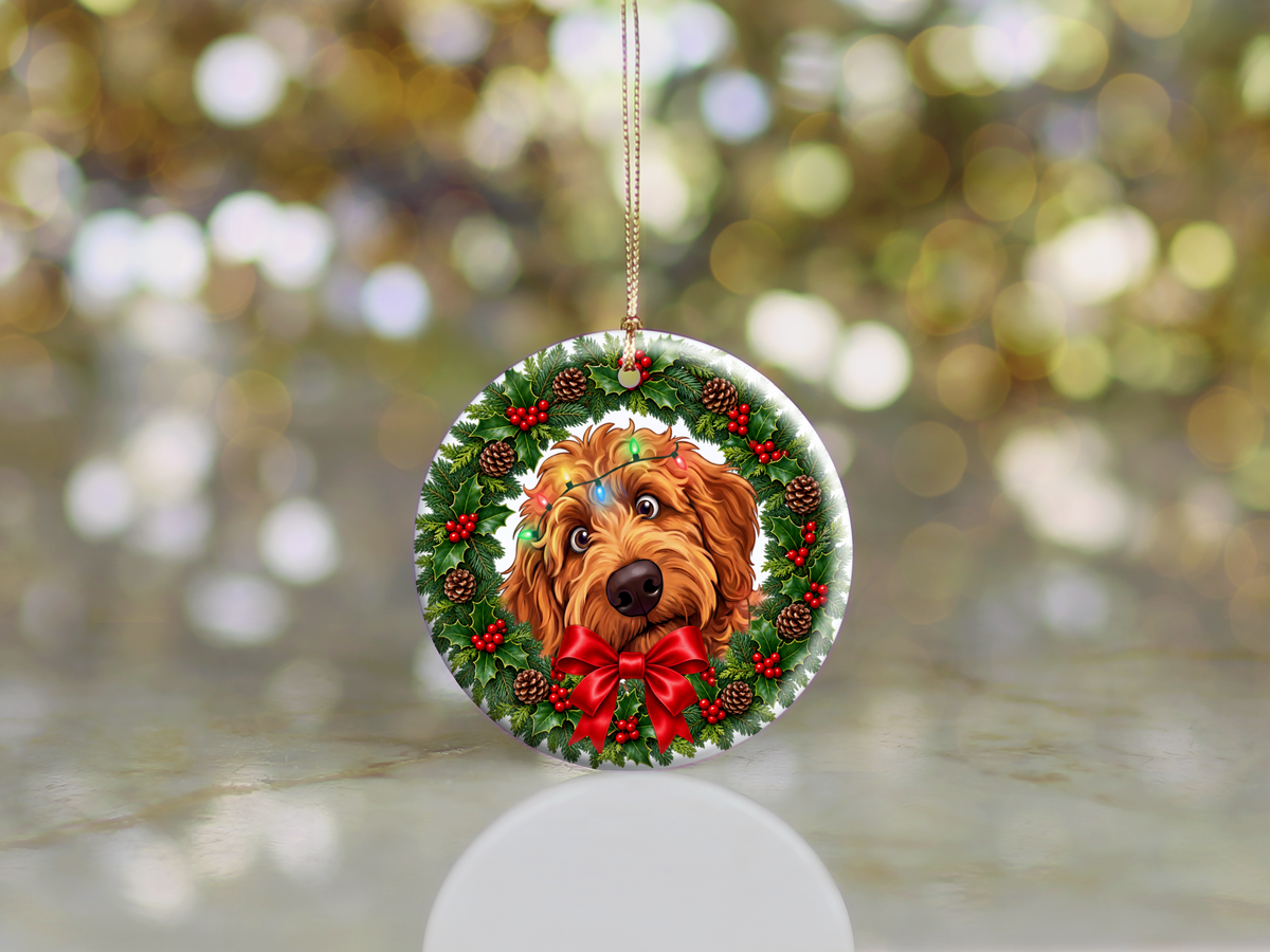 Peeking Apricot Goldendoodle Holiday Ornament