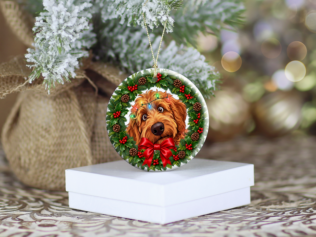 Peeking Apricot Goldendoodle Holiday Ornament