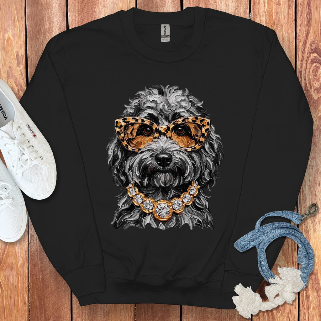 Merle Goldendoodle Glam Sweatshirt in Black / S by Puppy Jo