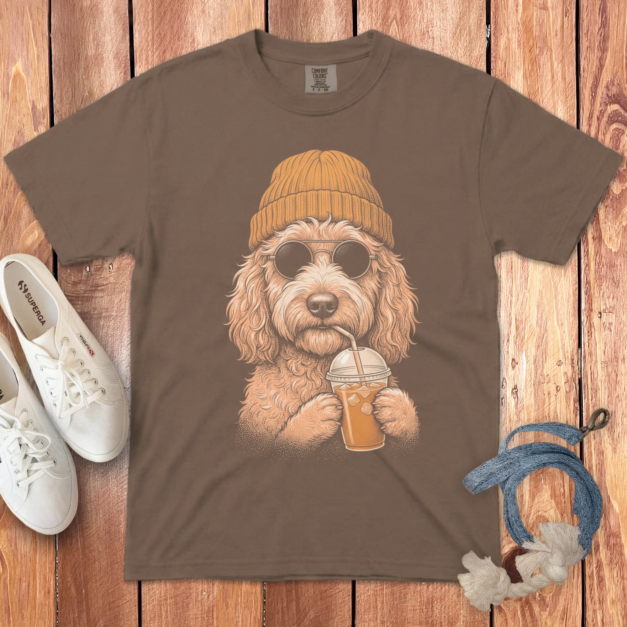 Apricot Goldendoodle Ice Latte Signature T-Shirt in Espresso / S by Puppy Jo