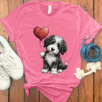 Cute Puppy Holding Heart Balloon T-Shirt