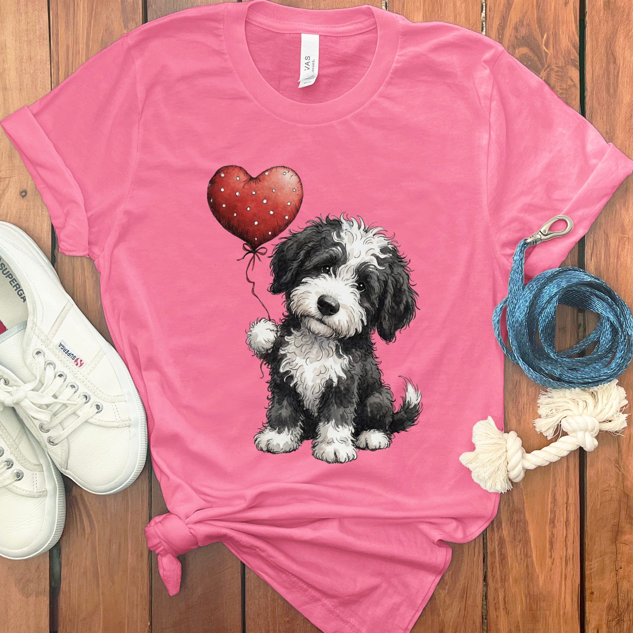 Cute Puppy Holding Heart Balloon T-Shirt