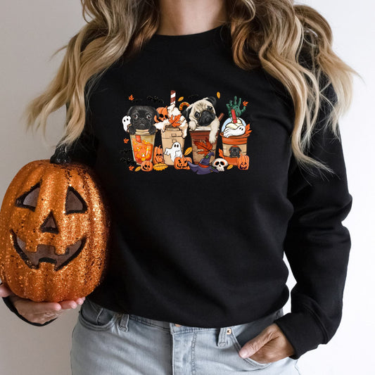 Halloween Pugs and Coffee Sweatshirt - PuppyJo Sweatshirt