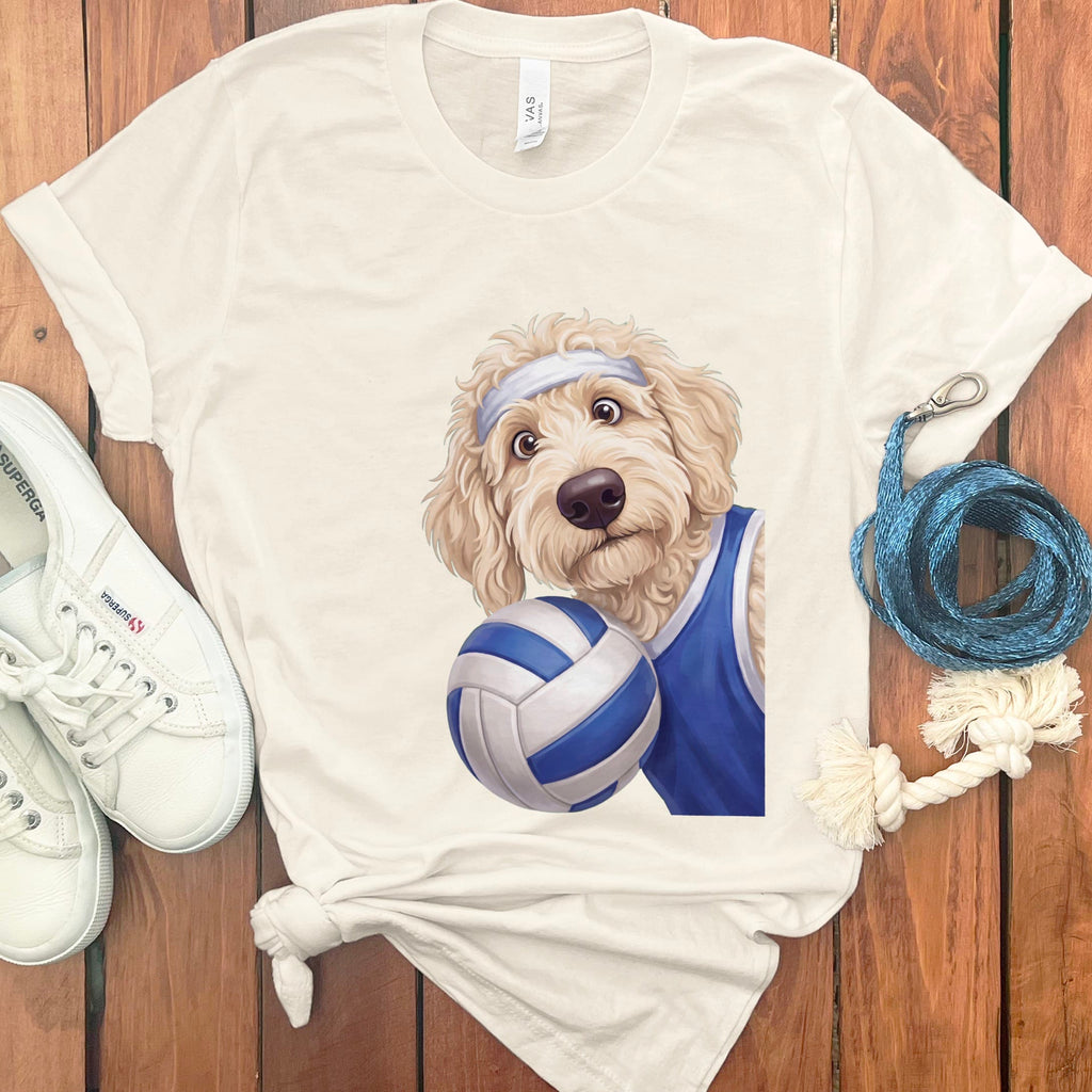 Cream Goldendoodle Volleyball Player T-Shirt in Natural / S by Puppy Jo