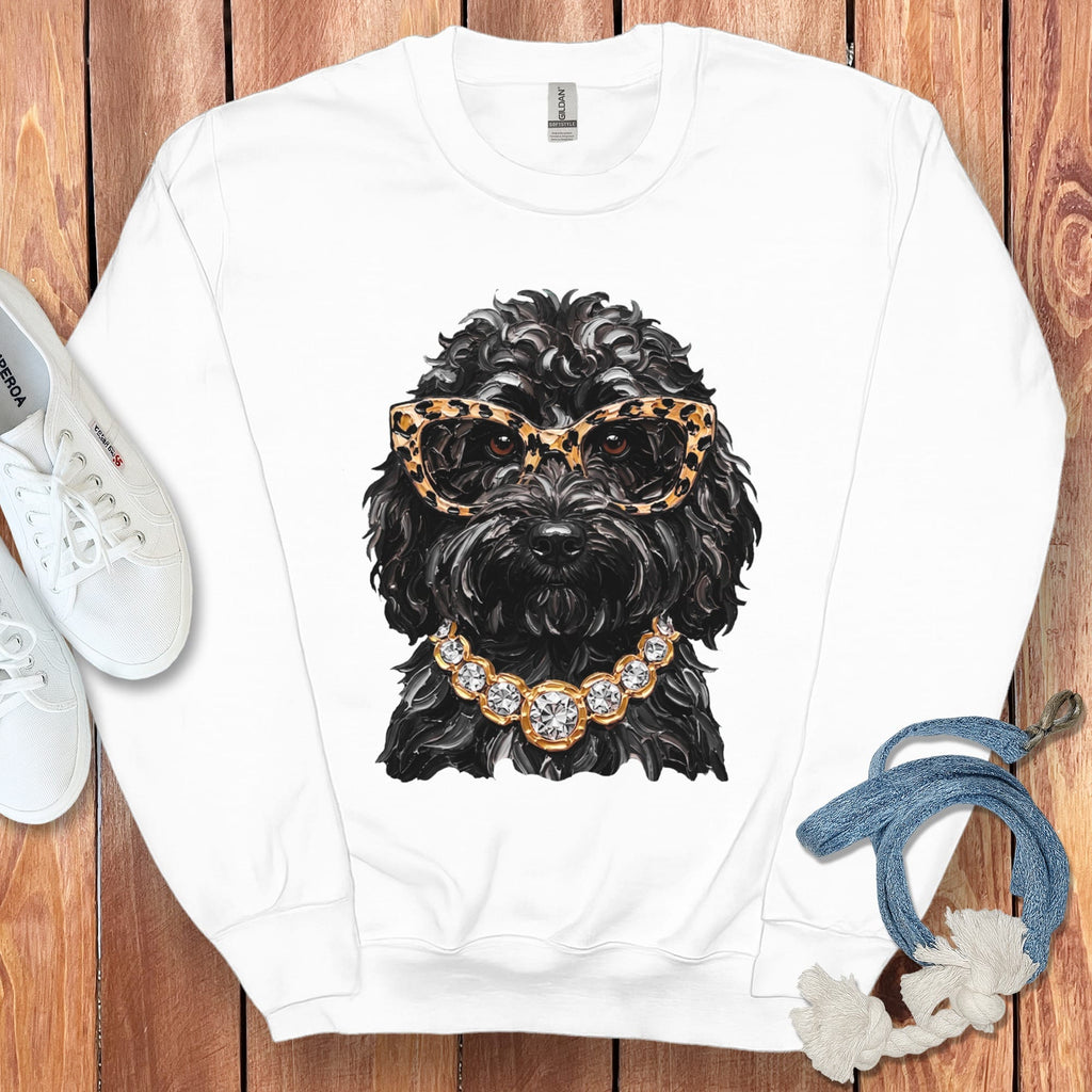 Black Goldendoodle Glam Sweatshirt in White / S by Puppy Jo