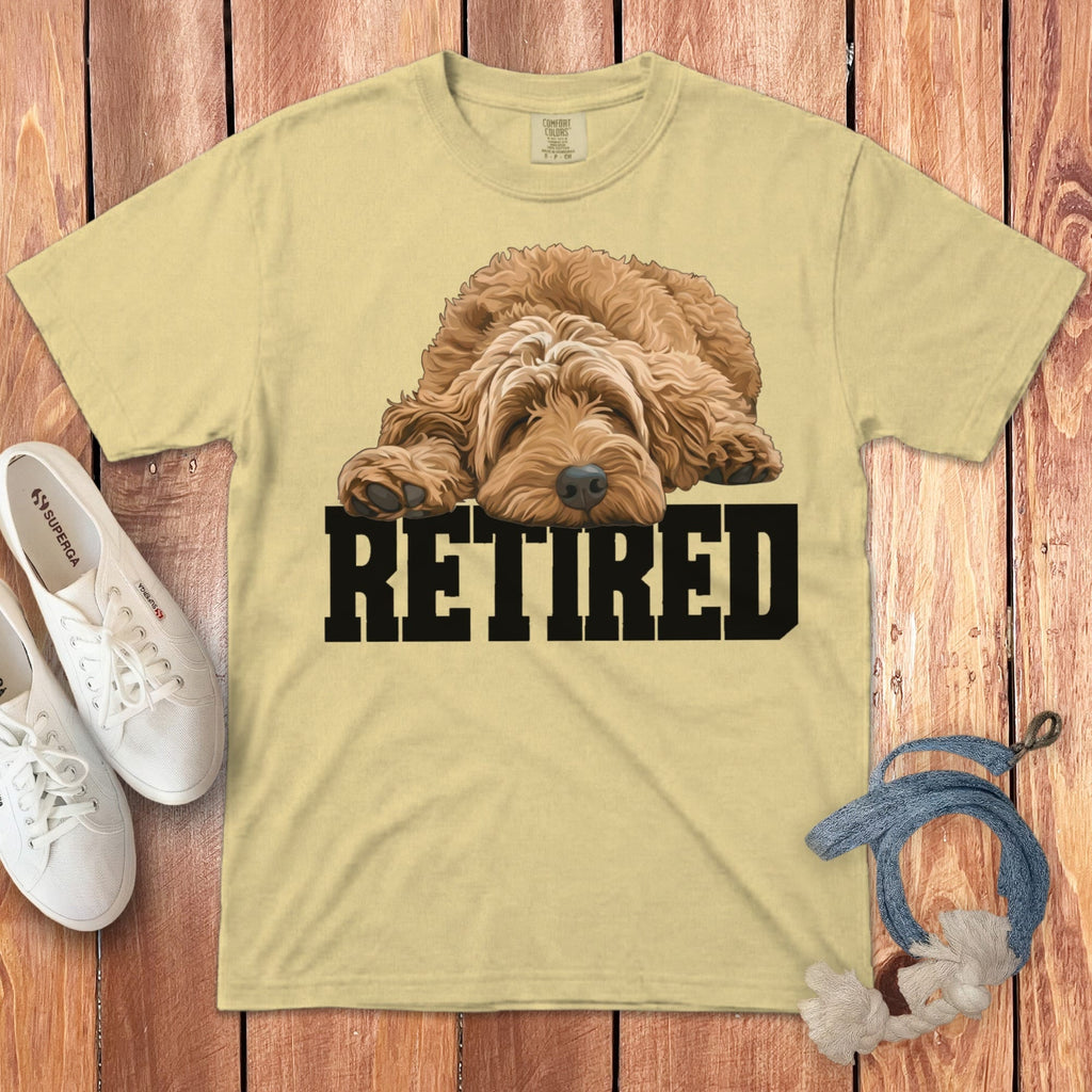 Retired Sleeping Apricot Goldendoodle Signature T-Shirt in Butter / S by Puppy Jo