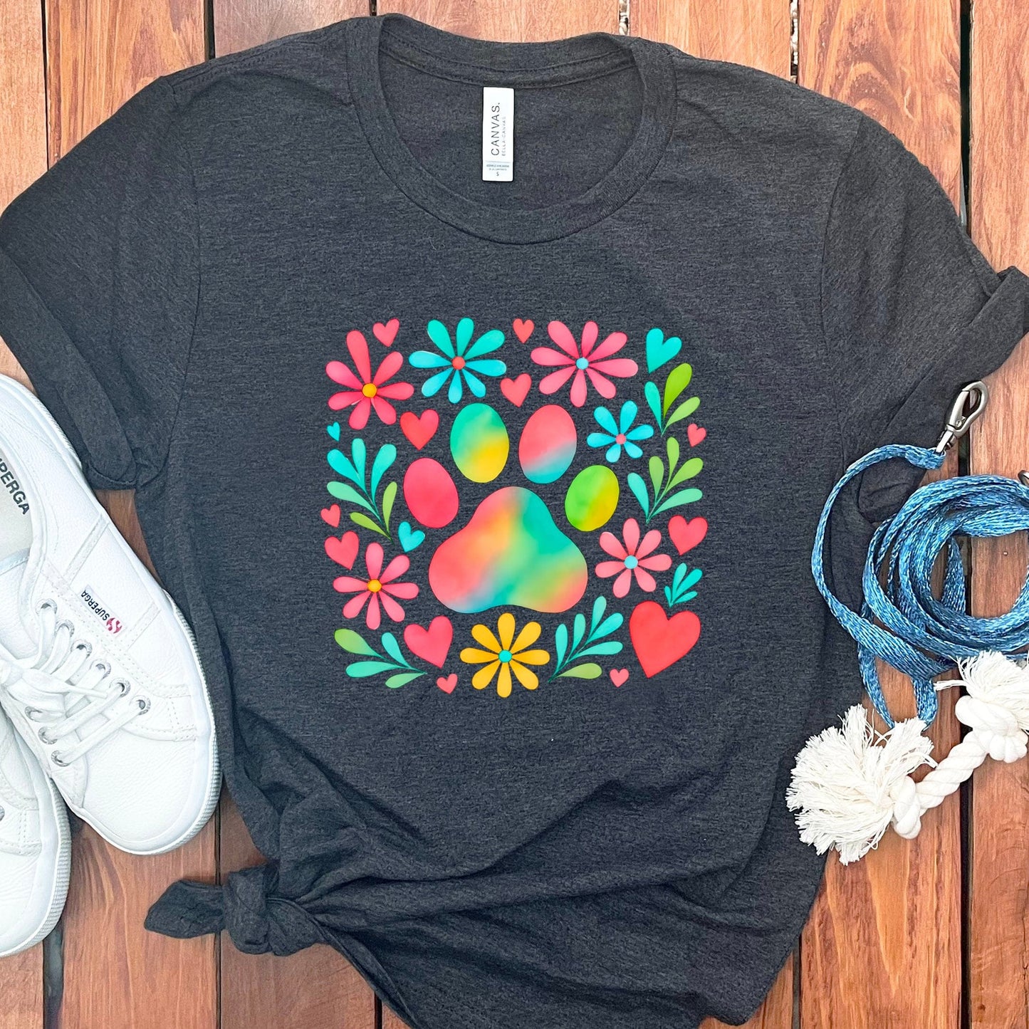 Colorful Paw Print with Flowers Design Shirt product