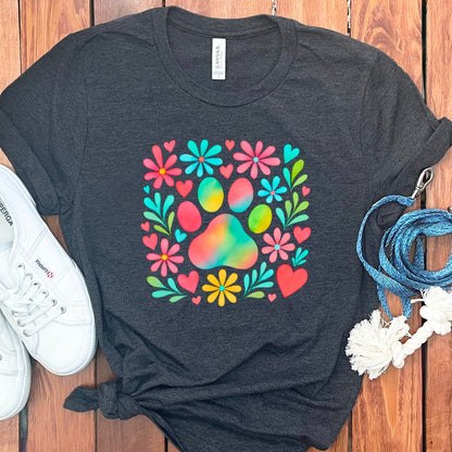 Colorful Paw Print with Flowers Design Shirt product